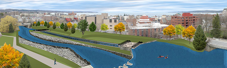 A rendering of the Boardman River after the FishPass project